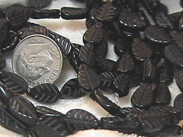 7mm  x 11mm Black Onyx Leaf Beads (10) TEN BEADS - $2.67