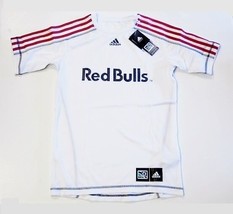 New York Red Bulls MLS Adidas Soccer Jersey White w/ Red Stripes Shirt Youth XS - £16.11 GBP