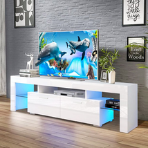 White TV Stand for 70 Inch TV, Modern TV Cabinet with 16 Color LED Light - £212.17 GBP