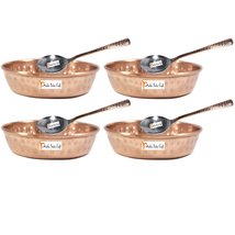 Set of 4 - Prisha India Craft Handmade 100% Pure Copper Bowl Spoon Set, Hammered - £27.02 GBP