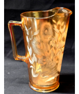 Vintage JEANNETTE 48 Ounce Pitcher Carnival COSMOS Pattern - White On Ma... - $37.56 CAD