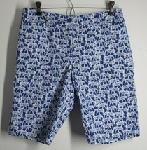Talbots 2 Blue White Elephant Print Bermuda Perfect Shorts - £19.74 GBP