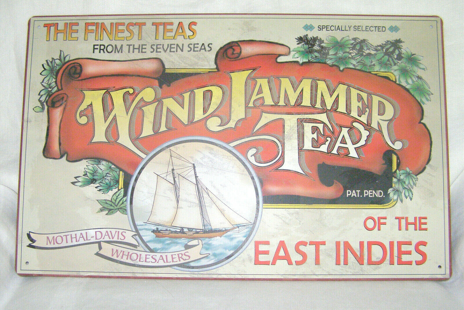 VINTAGE WIND JAMMER TEA METAL SIGN- “THE FINEST TEAS FROM THE SEVEN SEAS... - $4.95