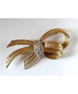Vintage Signed Ciner Gold-tone Clear Rhinestone Ribbon Brooch 2&quot; - $103.01 CAD