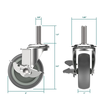 Caster Wheels 3 Inch Locking Stem Casters, 3/8&quot; -16 X 1-1/2&quot;  Set of 4 - £23.07 GBP