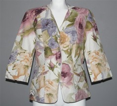 Coldwater Creek Abstract Watercolor Floral 3/4 Sleeve Textured Jacket Wm P10 NWT - £35.16 GBP