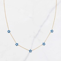Lab-Created Blue Topaz 5-Flower Station Necklace 14K Gold Plated Silver - £76.22 GBP