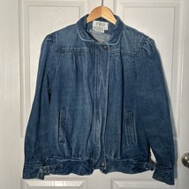 Vintage 80s Streetwear Womens Large Puff Sleeve Faded Denim Jean Trucker Jacket - £23.52 GBP