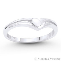 4x4.5mm Heart Love Charm 925 Sterling Silver Curved Band Friendship Promise Ring - £13.42 GBP
