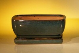 Dark Moss Green Ceramic Bonsai Pot - Rectangle  Professional Series with Attache - £23.56 GBP