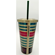 Starbucks Dot Green Pink Lines Stainless Steel Cold Cup Tumbler 16 oz - $25.65