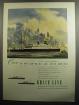 1951 Grace Line Cruise Ad - Santa Rosa Leaving New York Harbor - $18.49