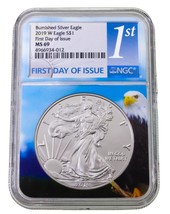 2019-W Burnished Silver Eagle Graded by NGC as MS-69 FDOI - £80.35 GBP