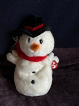 Large TY White Plush Snowman SNOWBALL Christmas Holiday Stuffed Animal Character - £8.30 GBP