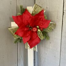 Christmas Cemetery Cross: Poinsettia grave flowers, Winter Grave Decoration - $36.69 CAD