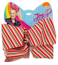 JoJo Siwa Large Cheer Hair Bow- Christmas Holiday, Red, White &amp; Green Candy Cane - £14.11 GBP
