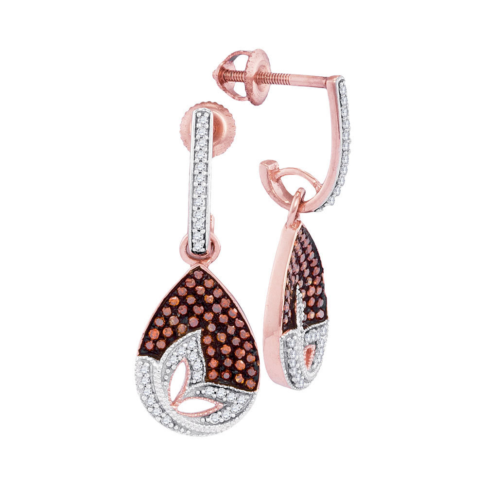 Primary image for 10k Rose Gold Womens Round Red Color Enhanced Diamond Teardrop Dangle Earrings