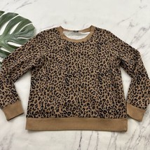 J.Crew Crewneck Pullover Sweatshirt Size M Brown Black Leopard Animal Print - £23.34 GBP