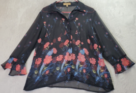 Notations Blouse Top Women Petite XL Multi Floral Sheer Long Sleeve Button Front - £12.37 GBP