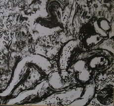 Marc Chagall 1963 Le Couple a L&#39;arbre, Original Black &amp; White Llithograph Print  - £103.07 GBP