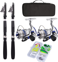 Fishing Pole Combo Set,2.1M/6.89Ft 2PCS Collapsible Rods 2PCS Spinning Reels Lur - £58.71 GBP