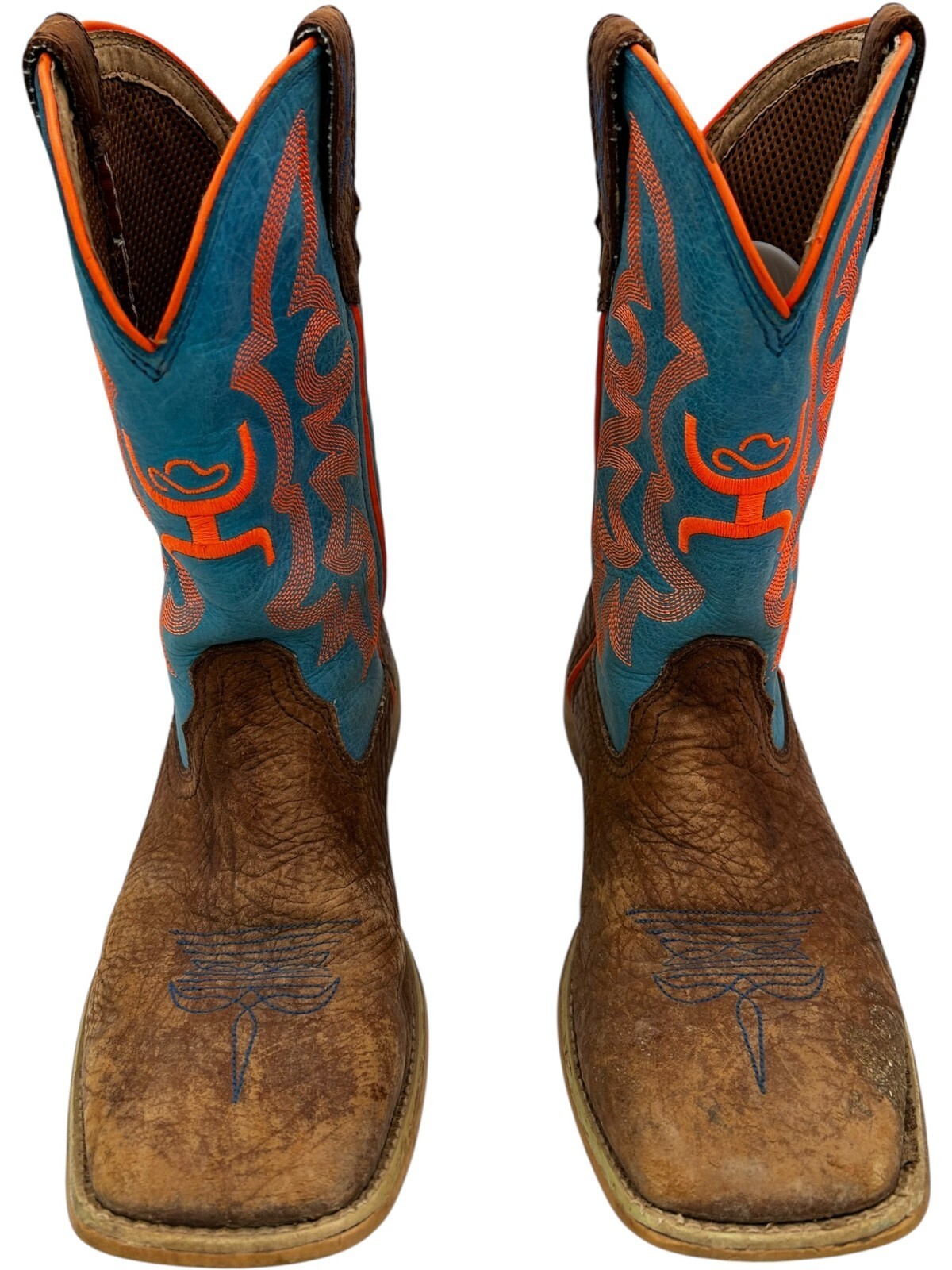 Twisted X Hooey Kids Brown/Blue Leather Boot w/Orange Stitching YHY0001 size 3M Item image 5