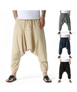 Men Harem Baggy Casual Oversize Loose Drop Crotch Hip Hop Cotton Linen P... - $22.75