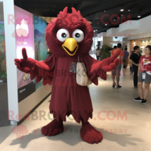 Maroon Harpy mascot costume character dressed with a Jumpsuit and Clutch bags - £1,018.61 GBP