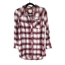 Forever 21 Womens Flannel Shirt Tunic Plaid Pocket Red White S - £10.06 GBP