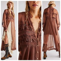 New Free People Amelia Lace Maxi Dress $198 X-SMALL Brown - £86.26 GBP