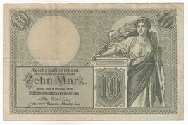 Germany, 10 Mark, 1906, Imperial Treasury Note, ( 7 Digit Serial No.) P9... - $196.02
