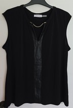 Womens XL Calvin Klein Black Brass Vegan Leather Trim Sleeveless Tank To... - $8.91