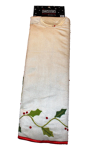Large 52” Christmas Shoppe Tree Skirt Plush Beige Embroidered Holly Leaves - £14.38 GBP