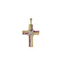 0.55 Ct. tw. Ruby with Diamond Accent Cross Pendant 14K Yellow Gold - £390.30 GBP