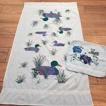 Vintage Franco First Edition Bath Towel Mallard Ducks blue &amp; floral wash... - $22.00