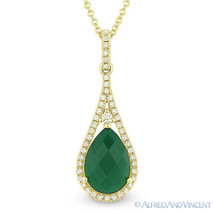 1.86 ct Green Agate &amp; Diamond Tear-Drop Halo Necklace Pendant in 14k Yellow Gold - £507.60 GBP