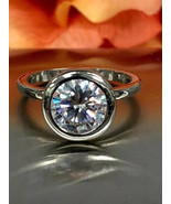 2 Ct Round Cut Lab-Created Diamond Women Bezel Ring 14k White Gold Plated - $2,327.01 MXN