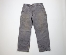 Vtg Carhartt Mens 34x30 Distressed Flannel Lined Wide Leg Dungaree Pants Gray - £46.70 GBP