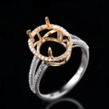 Oval 10x14mm Semi Mount Ring 14k White Gold Ring Moissanite Halo Engagement Ring - £493.58 GBP