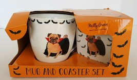 Count Pugular Halloween Pug Dracula Coffee Mug &amp; Coaster Milly Green Orig. Box - £31.96 GBP