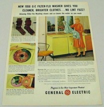 1956 Print Ad G-E General Electric Filter-Flo Washers &amp; Dryers Happy Lady - $13.66