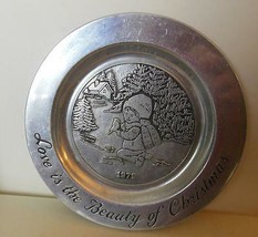Vintage Christmas Plate Pewter 1979 &quot;Love is the Beauty of Christmas&quot; Wi... - $12.87