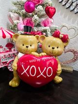 Valentines Teddy Bear Couple Holding Red Heart XOXO Resin Figurine Decor... - $44.99