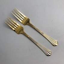 Two (2) Hampton Forge Gold Stainless Scalloped Ribbed Pattern Salad Forks 6.25&quot; - £7.54 GBP