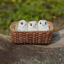 Baby Owls in Basket Miniature Resin Fairy Garden Bird Figure Weather Resistant - £14.08 GBP