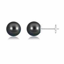 Tahitian Cultured Pearl Solitaire Stud Earrings For Women in 14K Gold (AA, 10MM) - £380.50 GBP