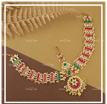 VeroniQ Trends-South Indian Gold Plated Kemp Stone Pachi Kundan Matha Patti - $175.00