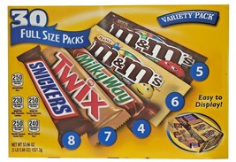 30 Mars Variety Pack Snickers M&M Chocolate/Peanuts Twin Milky Way 30 Full Size - £28.71 GBP
