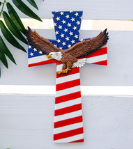 Ebros Patriotic USA American Flag With Soaring Bald Eagle Wall Cross Plaque - £24.77 GBP