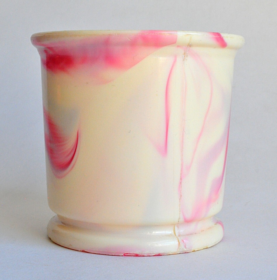 Flinn Plastic Shaving Mug Unbreakable William Marvy Pink Yellow Swirl Marble VTG Item image 3